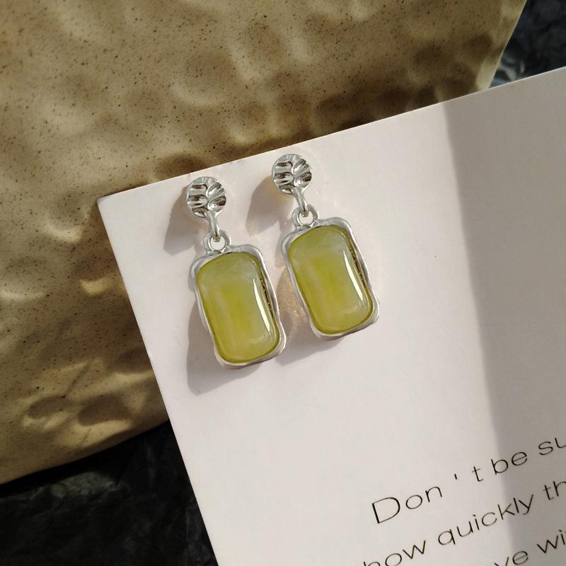 Green Cat s Eye Stone Earrings – S925 Silver, Square Design, Trendy & Versatile, 2023 Women s Fashion.