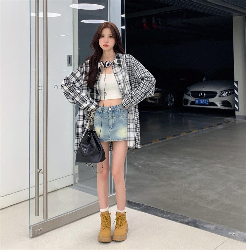 Koreanisches Dongdaemun Chic Karohemd für Damen - Lockere Passform, 2025 Frühling/Herbst Jacke im Hongkong-Stil