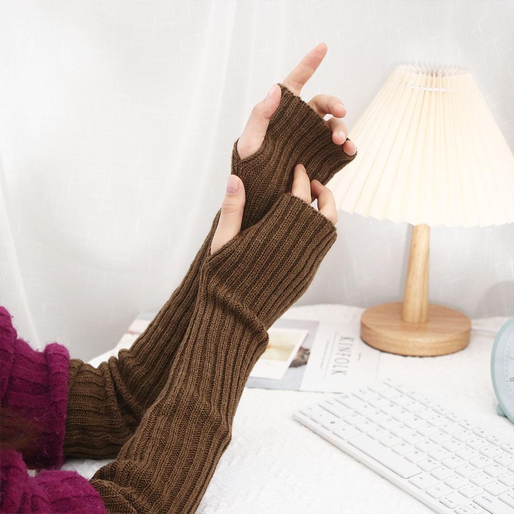 Color Fingerless Gloves Female Arm Warmers Wool Sleeve Cuff Knitted Arm Warmers Elastic Gloves