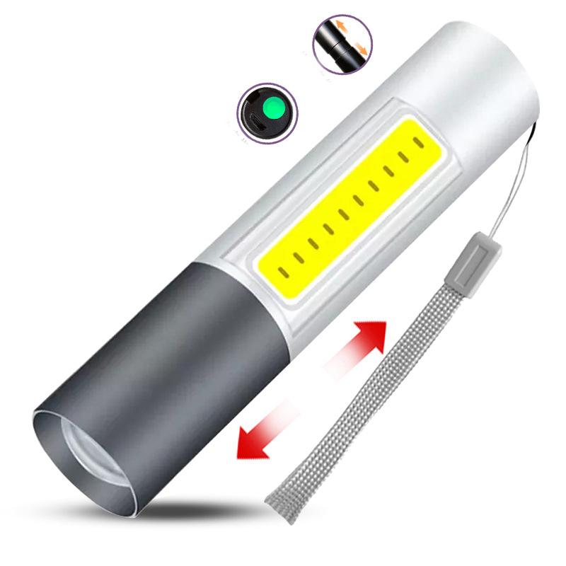 

Мини-светодиодный фонарик USB-перезаряжаемый фонарик COB Водонепроницаемое освещение Зарядка через USB Портативные фонари COB Наружное освещение Новый светодиодный фонарик серебряный