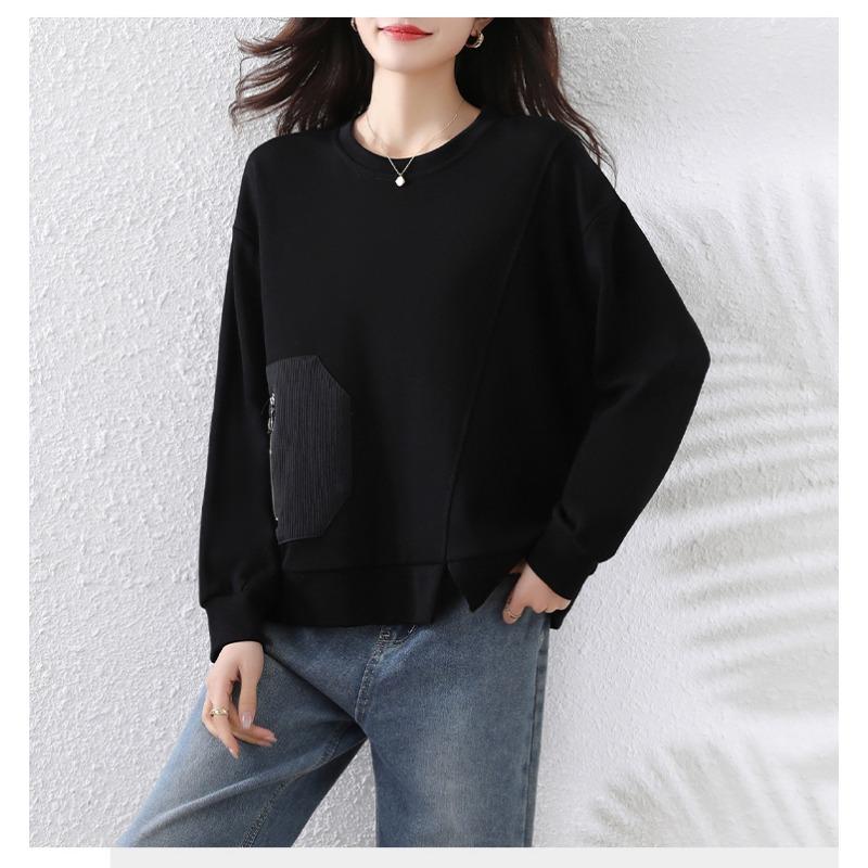 DIMANAF 2025 Autumn Plus Size Women Hoodies Shirts Long Sleeve T-shirt Loose Casual Tops Tees Black