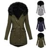 Women Winter Long Sleeve Faux Fur Hood Mid-length Warm Coat Parka Snow Outerwear