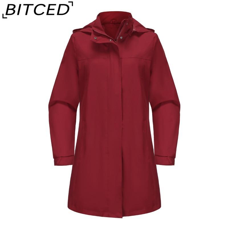 BITCED Spring/Fall Detachable-Cap Water-Resistant Trench Coat for Women Solid Color Long-Sleeve Lightweight Jacket Casual Women's Wear
