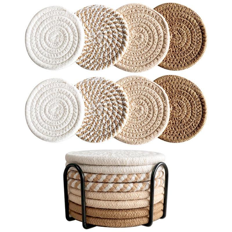 8Pcs/set 11x11cm Round Cotton Woven Coffee Mug Cup Coaster Placemat Dining Plate Mat Kitchen Insulation Pad Table Decoration