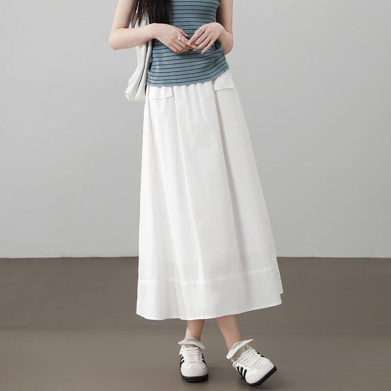 Demana 100% Cotton Summer Elegant Shirred Waist A-line Midi Skirt