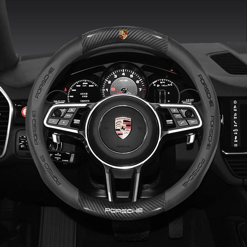 For Porsche Panamera Cayenne Taycan 911 718 Macan Carrera-GT 944 Accessory 38cm Car Steering Wheel Anti-slip Wheel Cover Protect