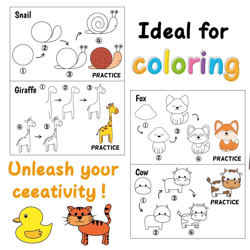 3PCS How to Draw Adorable Everything: A Simple Step-by-Step Guide for Beginners – From Animals and Food to Vehicles Instruments