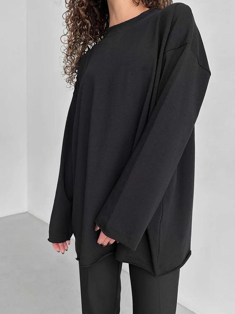 Frühling 2024 Damen reines Baumwoll-T-Shirt mit lockerem Schnitt und langen Ärmeln - GUIYAKECOOL