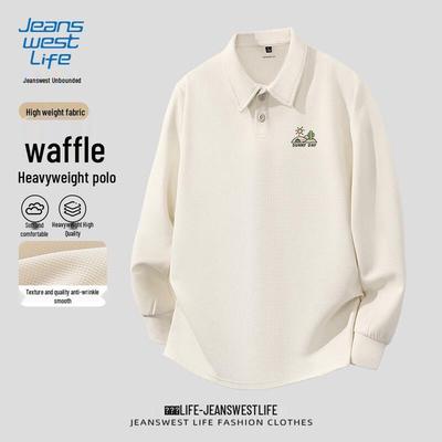 JEANSWEST LIFE Men's Waffle Knit Long-Sleeve Polo Sweatshirt