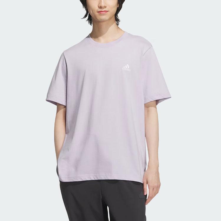 Adidas Logo Sports Casual Solid Color Round Neck Short Sleeve Drop Shoulder T-Shirt Unisex T-Shirt Silver Purple JI9067