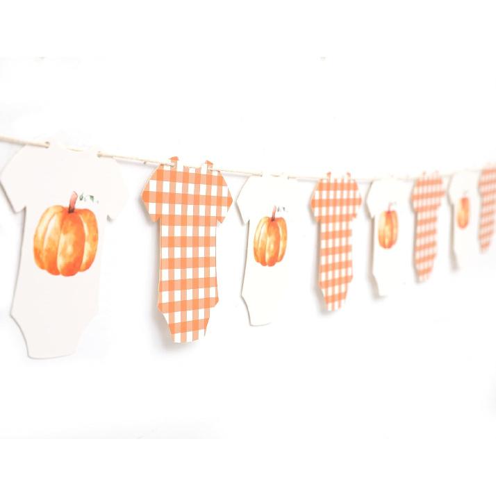 Little Pumpkin Bodysuit Baby Shower Banner - Orange Gingham Party Decoration,Little Pumpkin On The Way Baby Shower Banner,Fall Gender Reveal Decor pumpkin-1