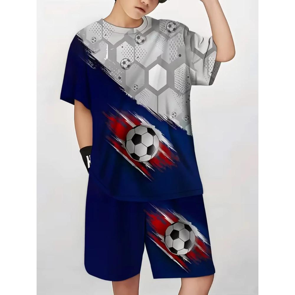 Summer Children's Sports Set Football 3D Print Soccer Jersey Sets for Children Quick-Dry T-Shirt Shorts Children's Clothing