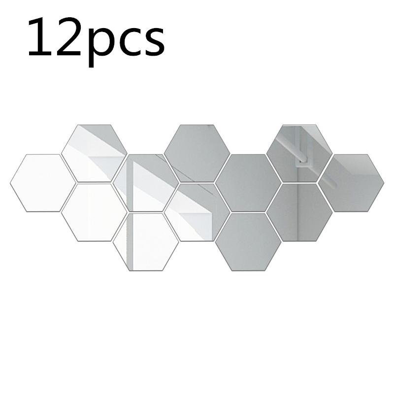 

Silvery 12PCS Decorative Mirrors Solid Hexagonal Mirror Wall Stickers with Built in Adhesive and Removable Home Decoration 80x70x40mm