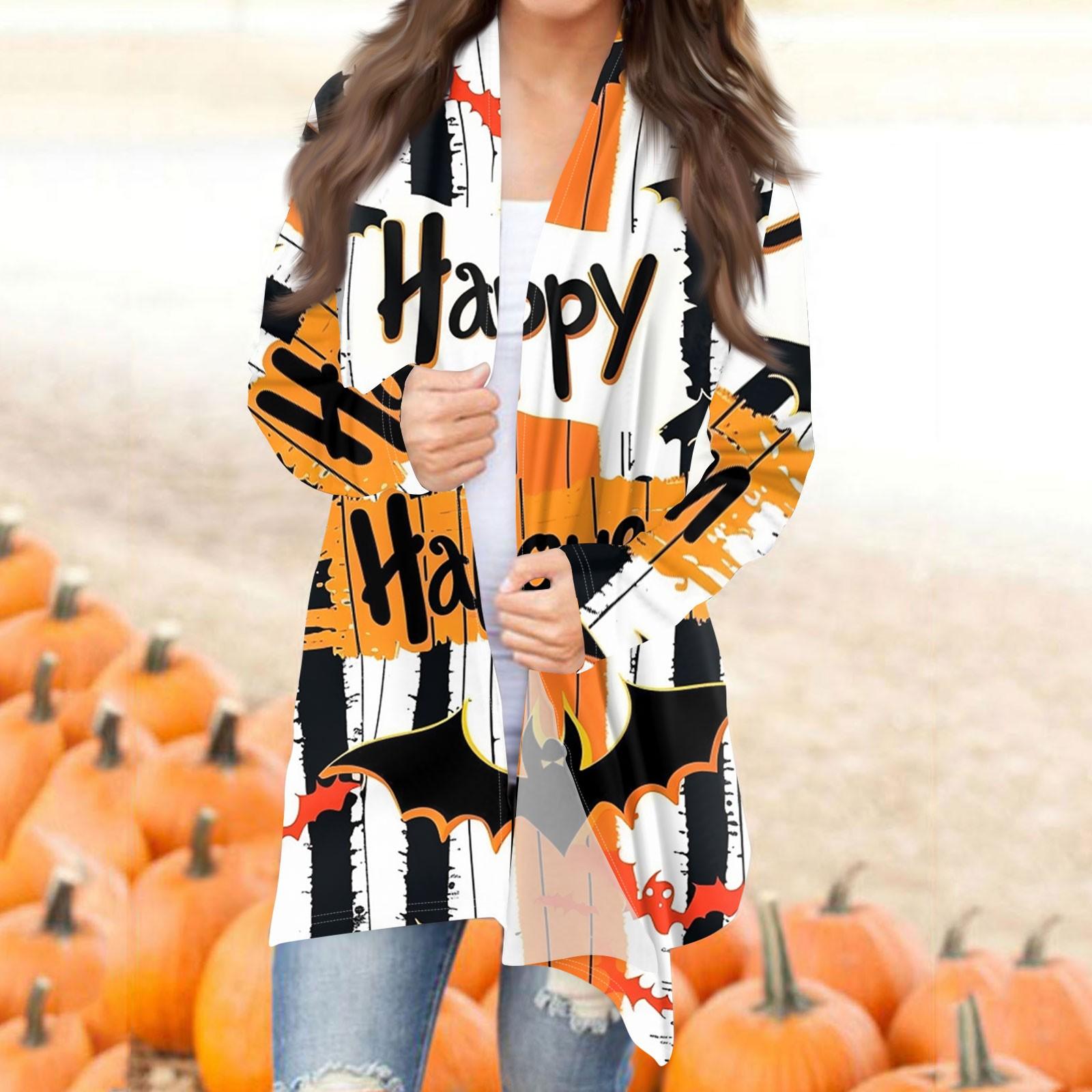 

Женская модная повседневная куртка-кардиган средней длины с принтом на Хэллоуин и нерегулярным подолом XXXL жёлтый