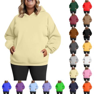 Sweatshirt à capuche tendance et décontracté pour femme, grande taille, manches longues, couleur unie