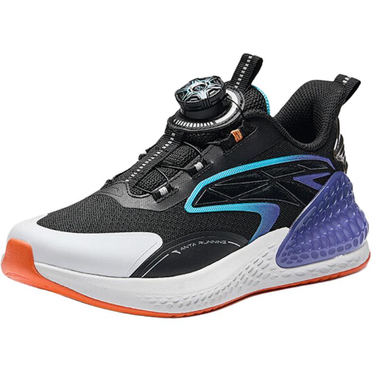 Anta Kids C37 Synthetic Leather Mesh Comfortable Versatile Lightweight Shock Absorption Low Top Running Shoes Men Running Shoes Black Blue A12445519-3