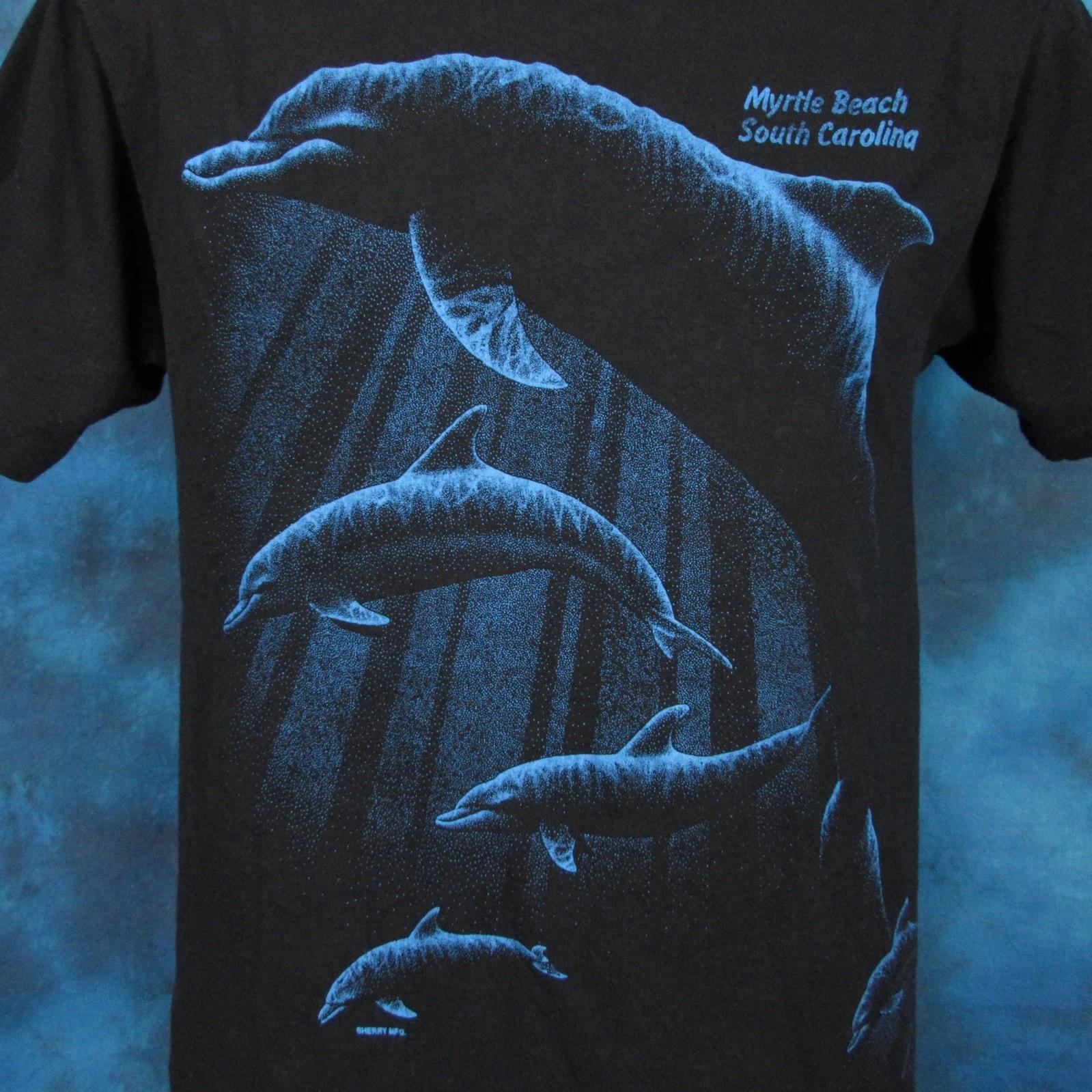 

vtg 90s MYRTLE BEACH DOLPHIN OCEAN WRAP-AROUND PRINT T-Shirt M south carolina 2XL
