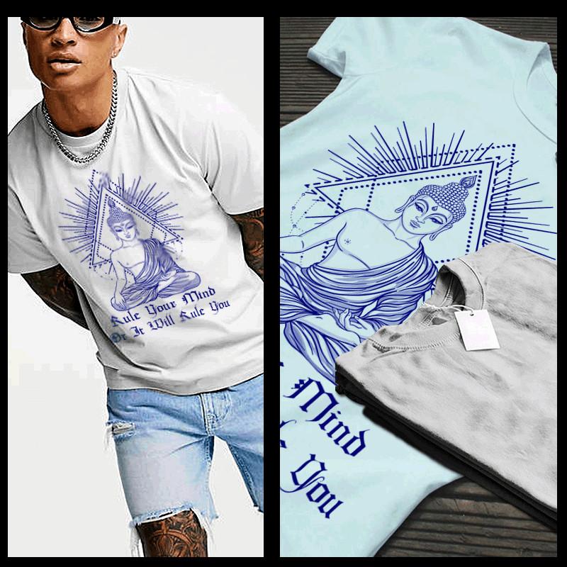

Yoga T-Shirt rule your mind Zen Buddhist Meditation Namaste good energy tee L