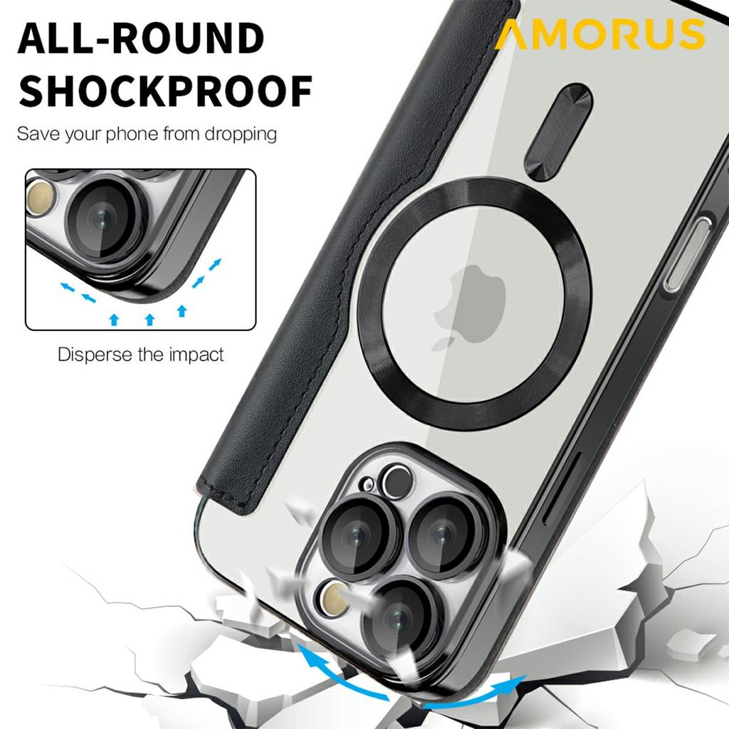 For iPhone 16 Pro Case Compatible with MagSafe RFID Blocking Card Holder Leather Phone Cover