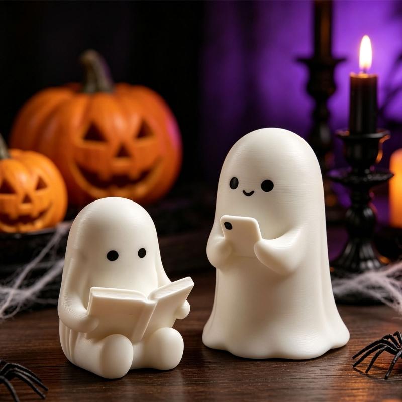 Cute Desk Decors Miniature Ghostly Reading Book Figurine, 3D Printed Halloween Accent for Shelf, Tabletop, Coffee Corner, and Home