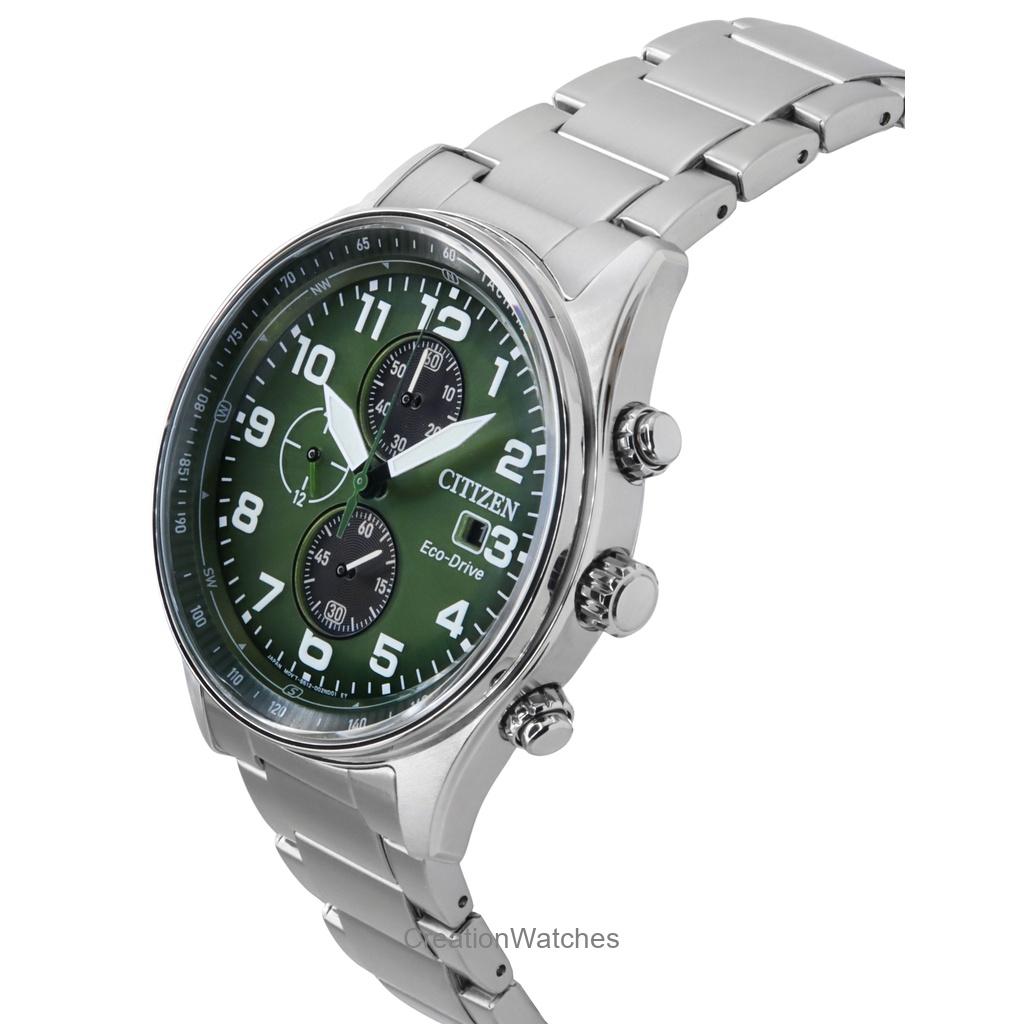 Citizen Eco-Drive Chronograph Stainless Steel Green Dial CA0770-72X 100M Men's Watch