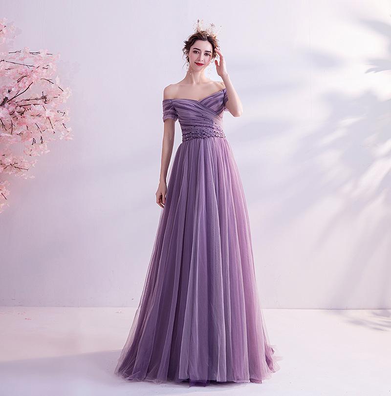 Art test dress 1011 new purple fairy elegant retro bridal wedding toast dress annual performance summer