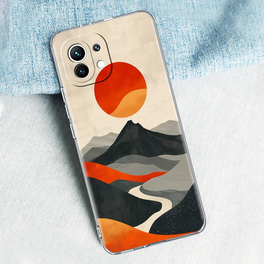Phone Case For Xiaomi Mi 15 14 13 12 11 Lite 15T 13T 12T Pro Poco X7 X6 X5 Pro 5G X3 NFC F7 F6 F5 Cover Mountain Sunrise Line