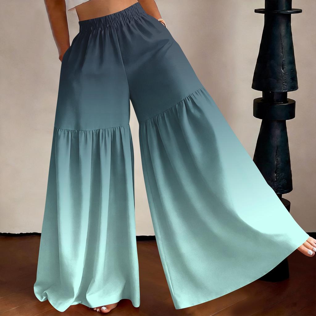 Damen High Waist Weite Hosen Lockerer Schnitt Leicht Fließend Farbverlauf Druck Lässige Hosen Elastischer Bund Bequeme Passform