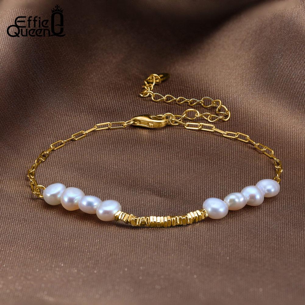 EFFIE QUEEN 925 Stelring Silver Beaded Bracelets Natural Freshwater Pearl Women's Hand Chain Bracelet Trendy Jewelry Gift GPB37
