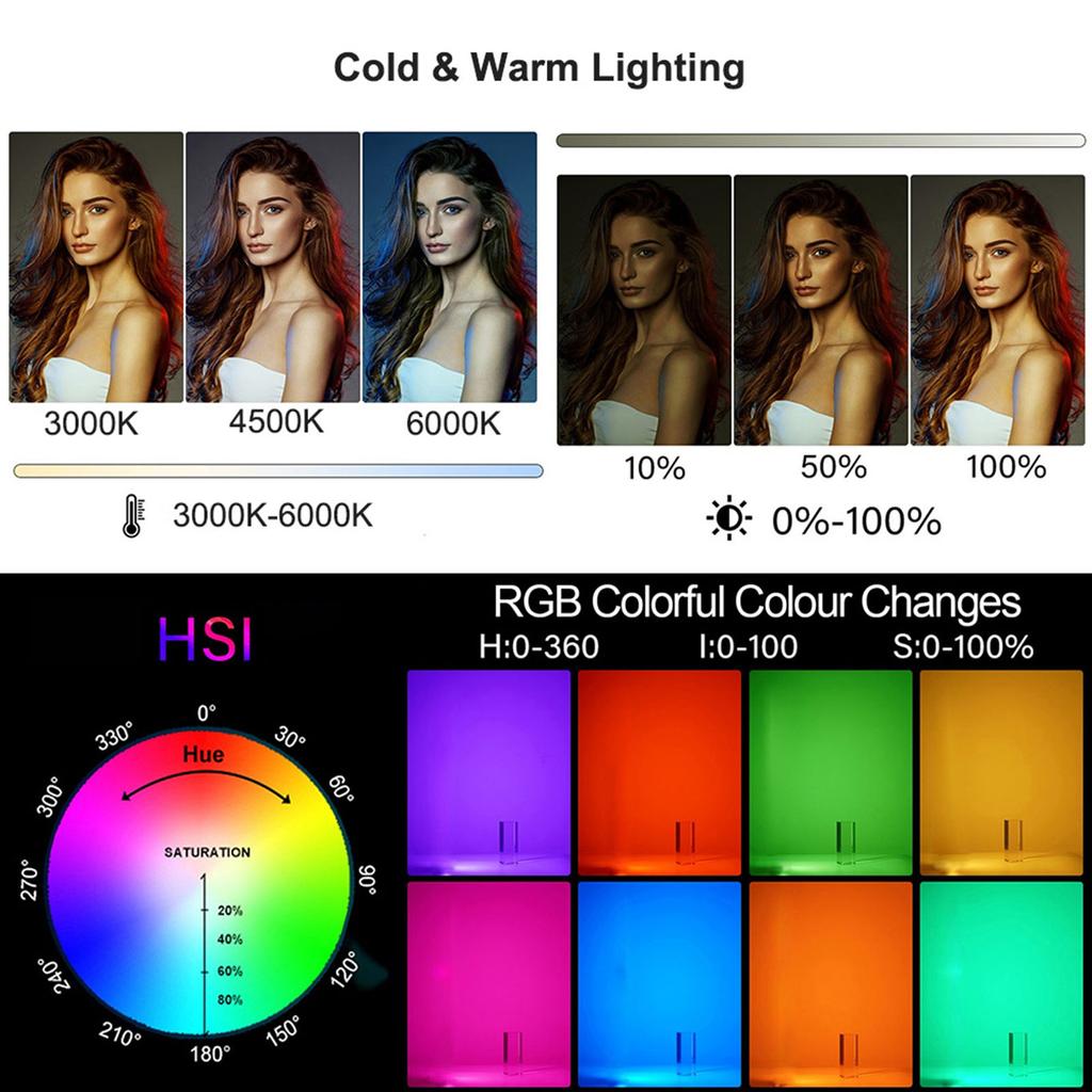 RGB Handheld LED Video Light Tube Photography Light Wand 3000K 6000K Dimmable 10 Lighting Effect with Remote Control