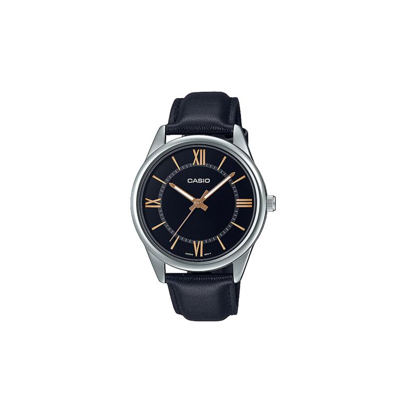 

Casio STANDARD series simple small round watch retro business fashion quartz movement leather strap Japanese and Korean watch men s MTP-V005L-1B5 чорний
