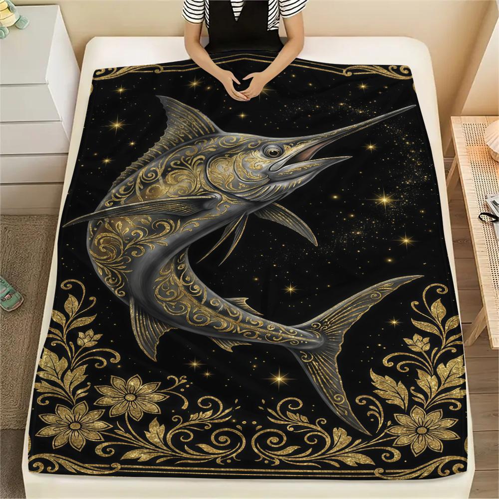 1PC Underwater World Print FlAannel Blanket, High Quality Comfortable for All Seasons, Home Decor, Warmth and Comfort