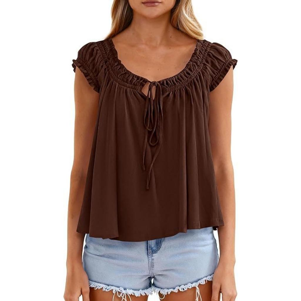 Fashionable Women's Temperament  Ruffle Edge Shirt Pleated Top