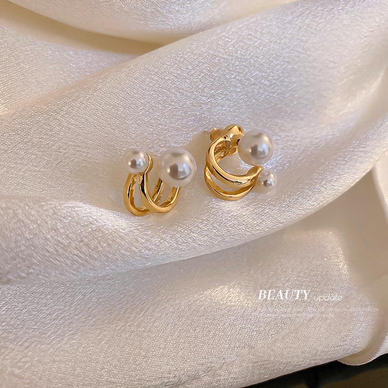Korean metallic pearl stud earrings C-shaped design earrings temperament simple temperament earrings