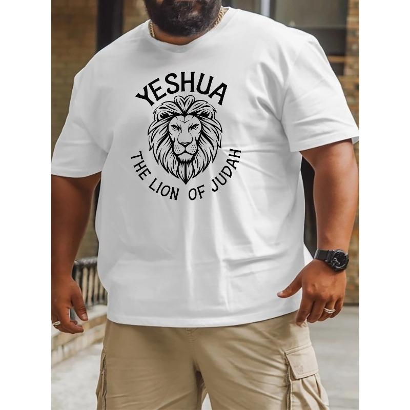 European Size Yeshua The Lion of Judah New Oversized Short-Sleeve T-Shirt Featuring American Style, Printed Loose-Fitting Shirt for Larger Men