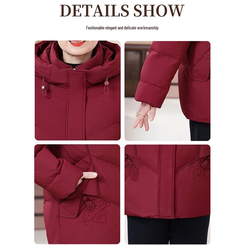 Grandma's Women's Winter Duck Down Jacket for Middle-Aged & Elderly - Festive Chinese New Year Coat 2026