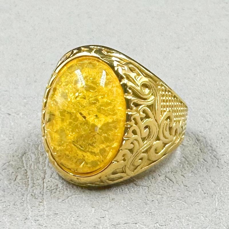 Retro 18K Gold Plated Stainless Steel Rings Luxury Big Stone Men Women Rings Wedding Couple Fashion