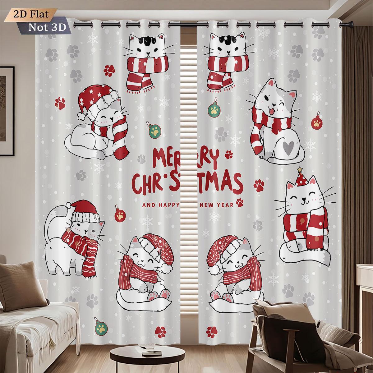 

2Pcs Cute Cartoon Kitten Print Blackout Curtains Multiple Size Living Room Bedroom Insulation Decoration Machine Washable 140x160&Grommet Top