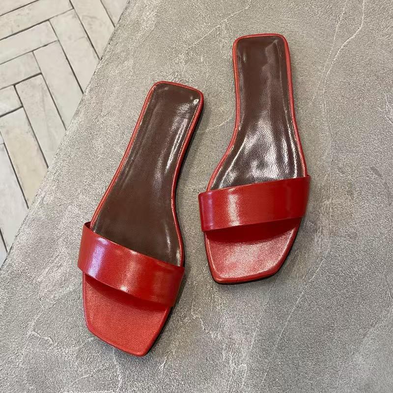 

Овчинная версия однословных шлепанцев из натуральной кожи для женщин, модные шлепанцы на плоской подошве, нишевые крутые шлепанцы для женщин 41 красный