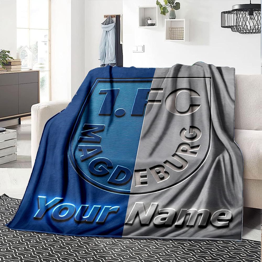1pc 1.FC Magdeburg Blanket with Custom Name, Gift, for Men and Women, Soft Blanket, Good for Sofa Bed Couch Travel, Lightweight Flannel Blanket