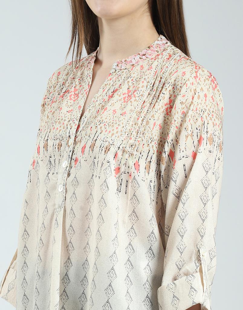 MONTE CARLO Womens Printed Band Neck 3/4 Sleeve Regular Fit Top