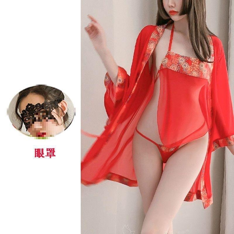 Sexy Open underwear women's court nightgown Chinese demeanor ancient large size perspective suit sexy taste temptation belly pocket