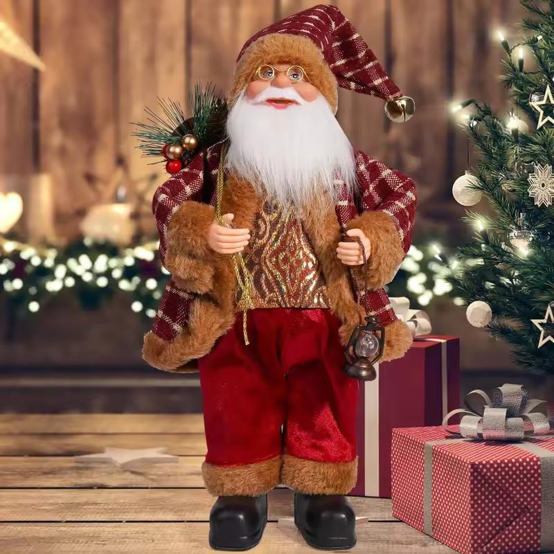 Christmas Standing Santa Doll Creative Plush Figurine Backpack Santa Claus Decoration Holiday Ornament