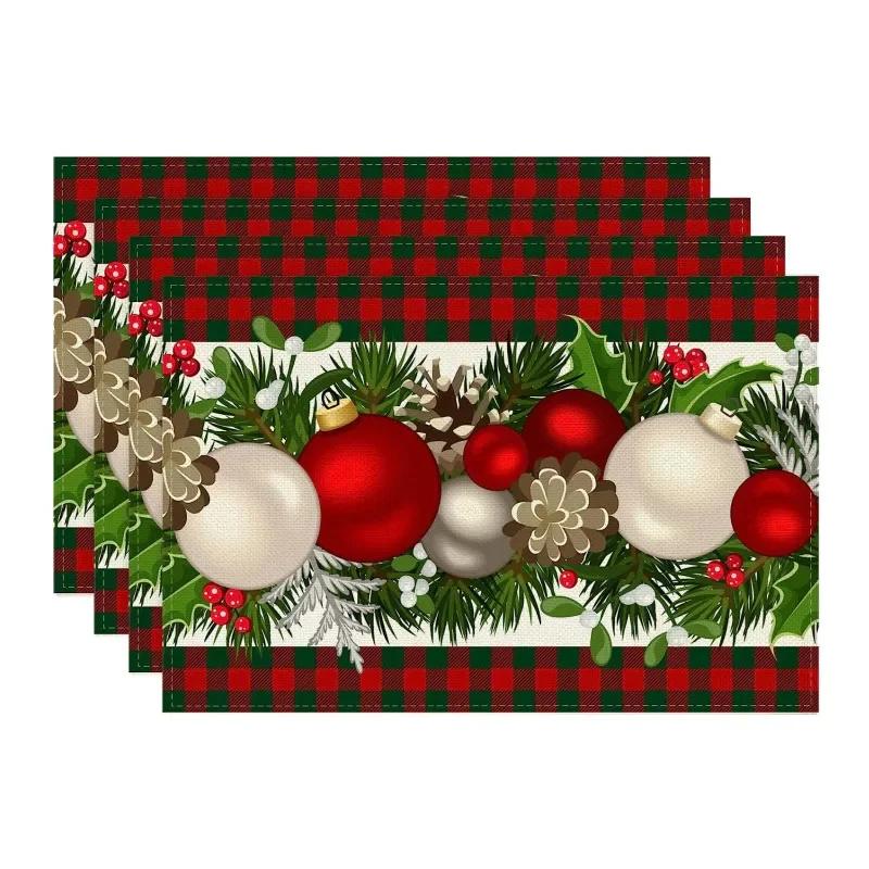 4pcs Christmas Placemat Theme Placemat Red Black Decorative Table Mat Western Meal Table Pad Christmas Dining Table Decor