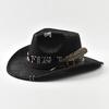 Vintage Faux Leather Western Cowboy Hat for Men Handmade Gentleman Jazz Hats Panama Cowgirl Hat Sombrero Hombre