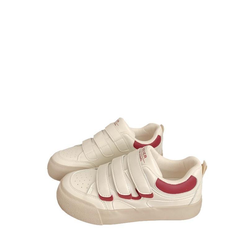 Borrelås tykk såle damesko nisjedesign fritidssko allsidige sport hvite sko