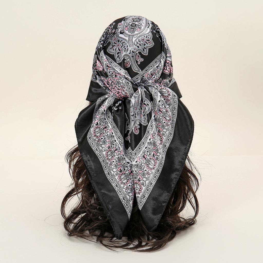 90*90cm Women Scarf Silk Feeling Hair Neck Square Brand Office Bandanna Muffler Waiter Flight Attendants Handkerchief Rings Wrap