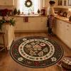 Gingerbread Man Christmas Round Rug Poinsettia Border Circular Kitchen Floor Mat Holiday Party Welcome Carpet Area Rug