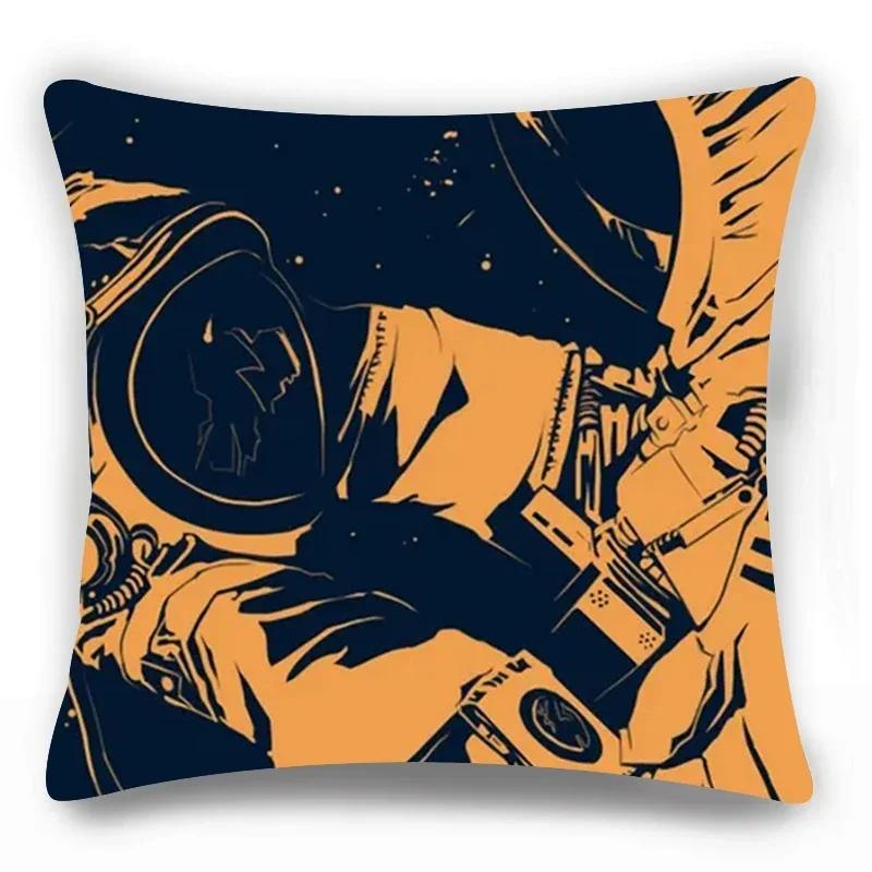 Home Lumbar Sofa Decorative Pillowcase Astronaut  Cosmic Planet Spaceship Cushion Cover