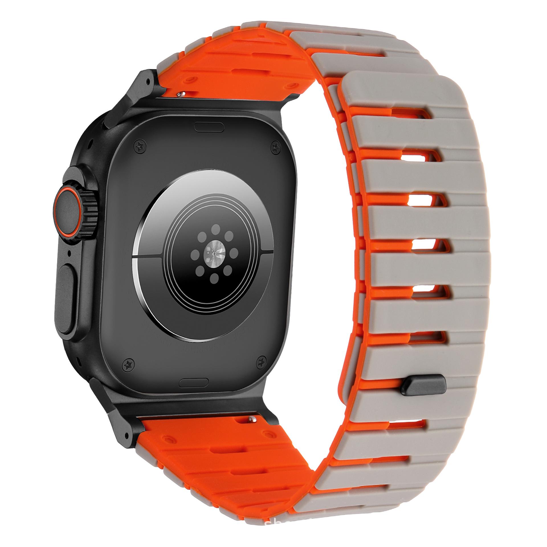 

Two-Tone Magnetic Silicone Strap for Apple Watch S1-9SE - Sport & Casual Style 42/44/45/46/49 Silver Connector помаранчевий/сірий колір